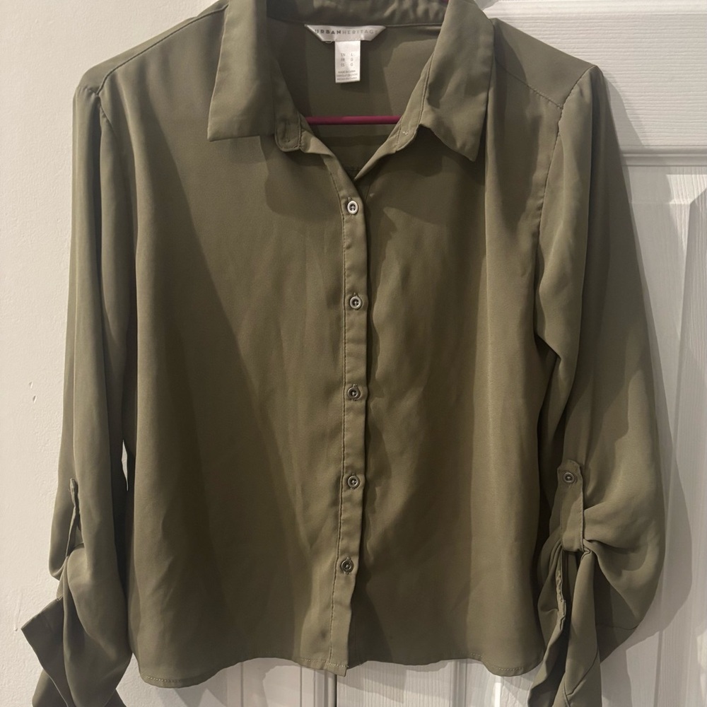 Urban Heritage Olive Green Button-Down Blouse